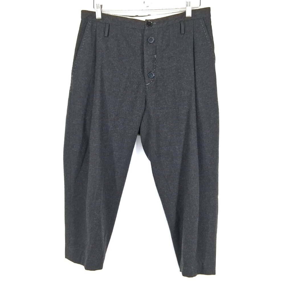 Umit Unal Pants Gray Wool Drop Crotch Trousers Slouchy Cropped Avant Garde Sz XL - Picture 2 of 16